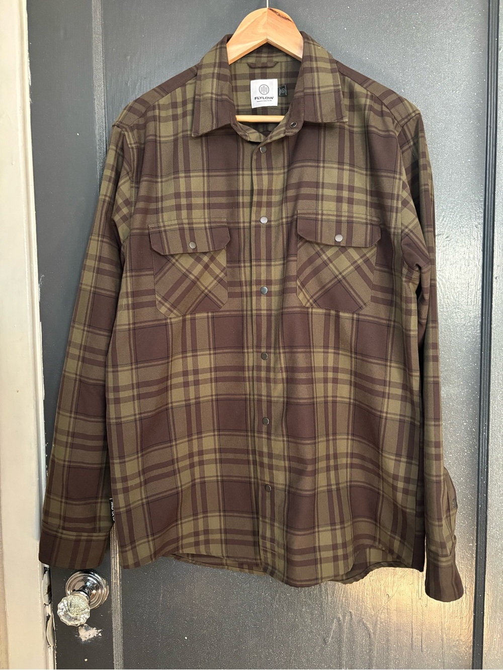 Flylow Mens Plaid Button-Down in Olive & Brown